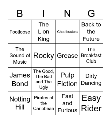 Blockbuster Bingo Card