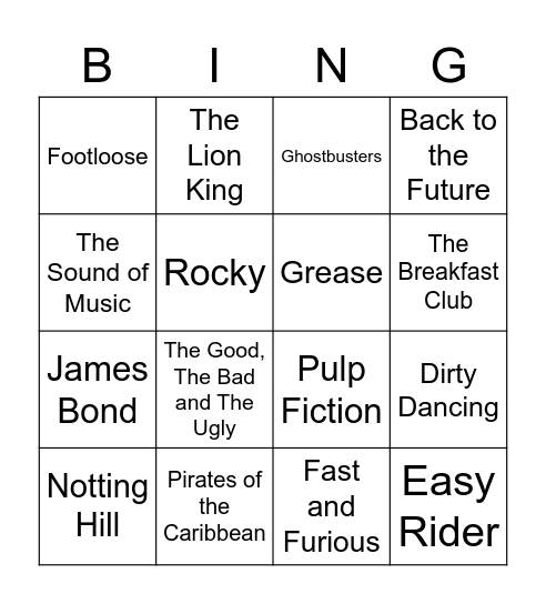 Blockbuster Bingo Card