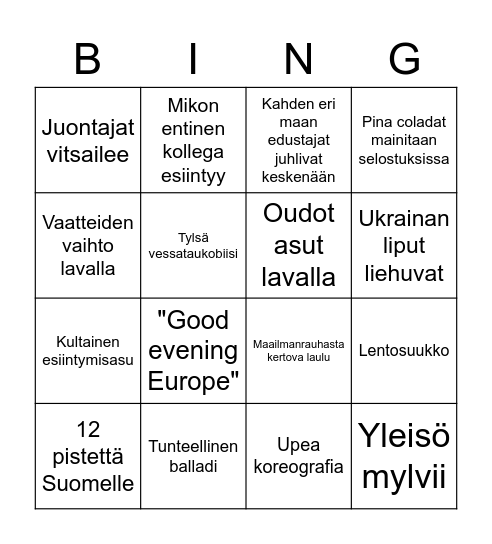 EUROVIISUBINGO Card