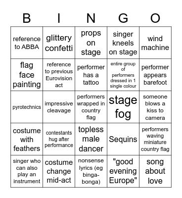 Eurovision beim Nath 2023 Bingo Card