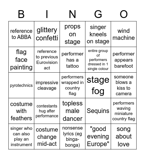 Eurovision beim Nath 2023 Bingo Card