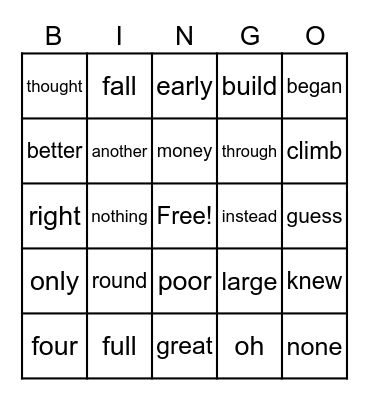 Unit 5 Bingo Card