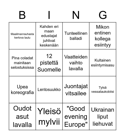 EUROVIISUBINGO Card