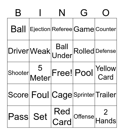 Water Polo Bingo Card