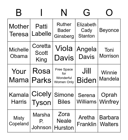 Women's Appreciation Dinner Bingo Card
