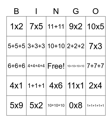 Repeated Addition/ Multiplication Bingo Card