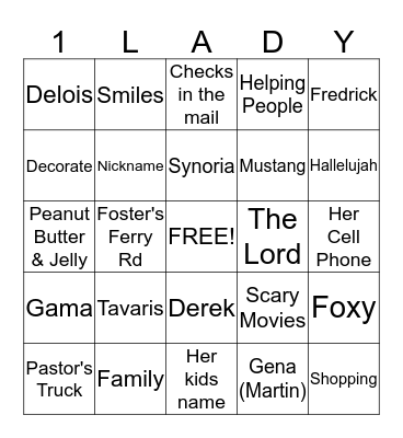1st Lady Bingo Card