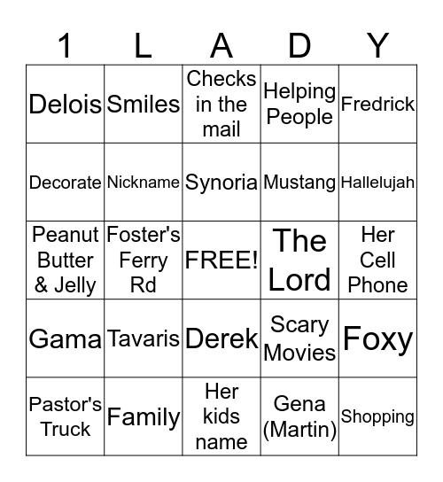 1st Lady Bingo Card