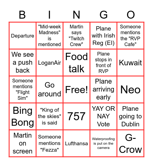Airliners Live MAY 2023 Edition Bingo Card