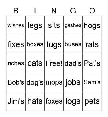 Plurals and Possessives BINGO Card