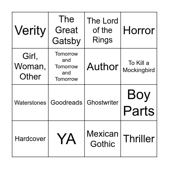 Manchester Book Society Bingo Card