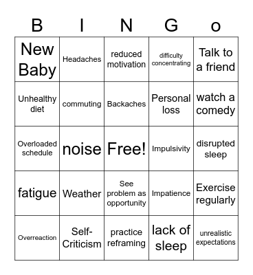 Stress Bingo Card