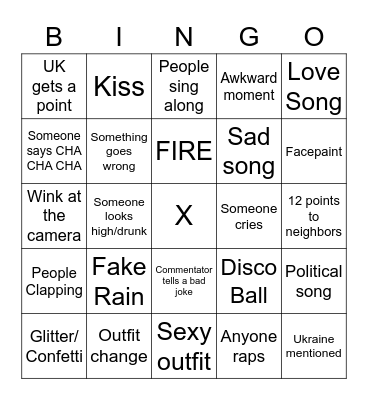 Eurovision Bingo Card