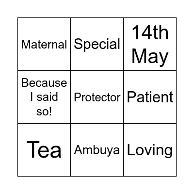 Mothers Day Tea BINGO Card