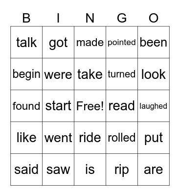 Verbs, Verbs, Verbs!! Bingo Card