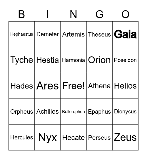Gods and Goddesses Bingo Card