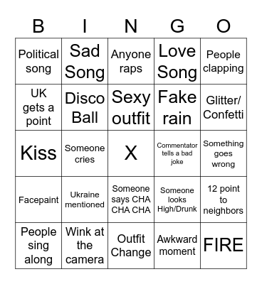 Eurovision Bingo Card