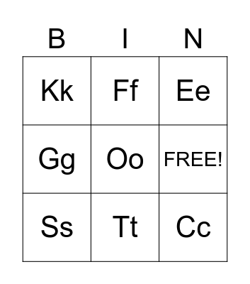 Upper and Lower Case Alphabet Bingo Card