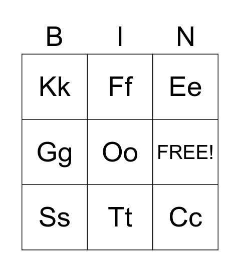 Upper and Lower Case Alphabet Bingo Card