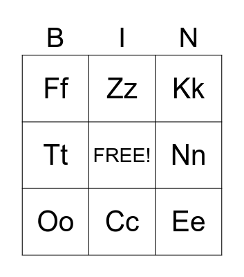 Upper and Lower Case Alphabet Bingo Card