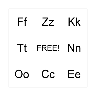 Upper and Lower Case Alphabet Bingo Card