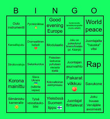 Eurovision Bingo 2023 🌈 Bingo Card