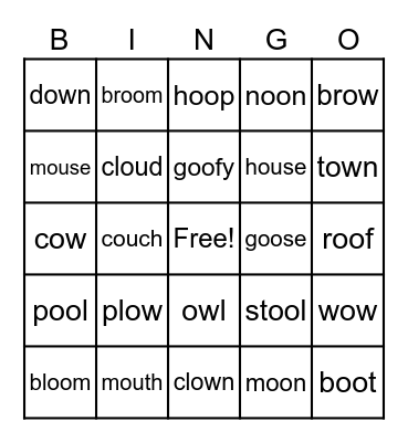 ow/ou & oo  Bingo Card