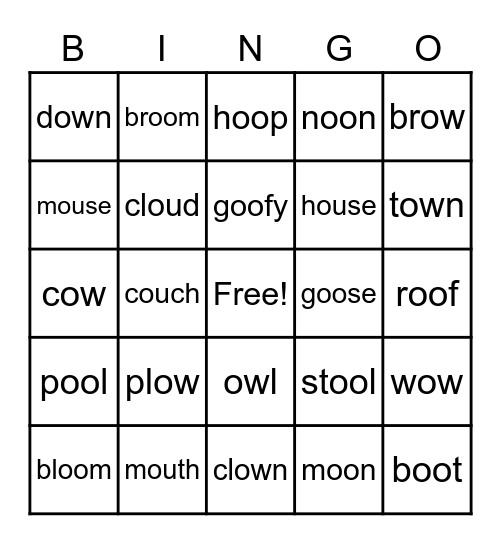 ow/ou & oo  Bingo Card