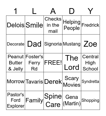 1st Lady Bingo Card