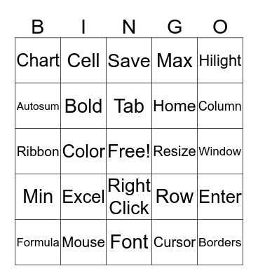 Microsoft Excel Bingo Card