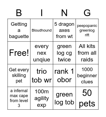 OSRS Bingo Card