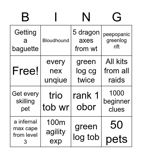 OSRS Bingo Card