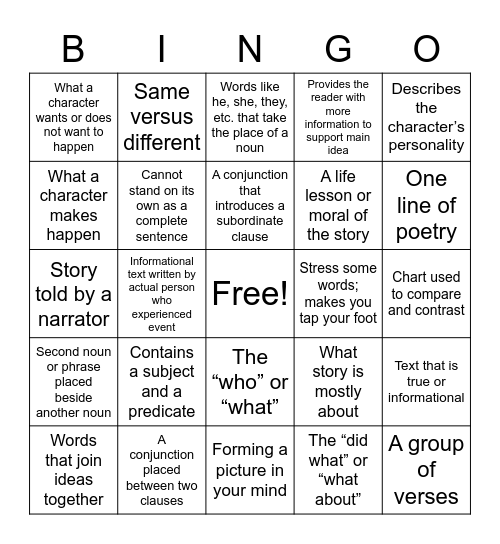 2023 ELA 2 Bingo Card