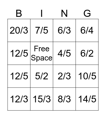Fun With Fractions Bingo Card