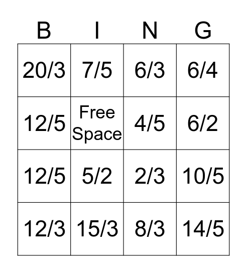 Fun With Fractions Bingo Card
