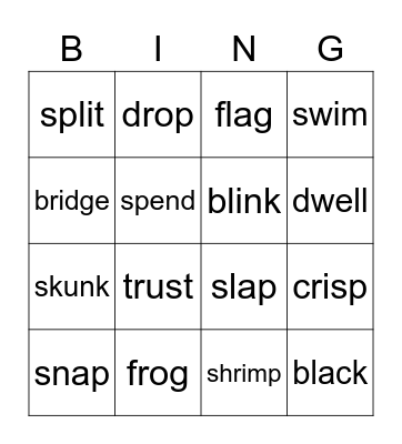 Initial Consonant Blends Bingo Card