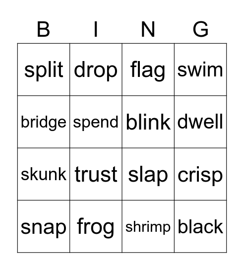 Initial Consonant Blends Bingo Card