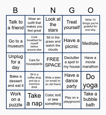 Self Care BINGO Card