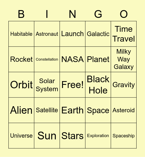 OUT OF THIS WORLD Bingo Card