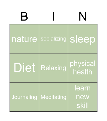 Healthy body, Healthy mind Bingo Card