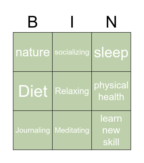 Healthy body, Healthy mind Bingo Card