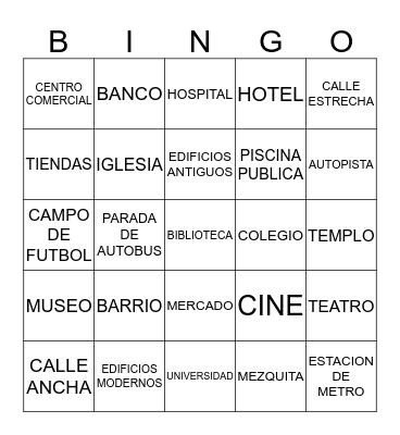 UNIDAD 2: MI BARRIO Bingo Card