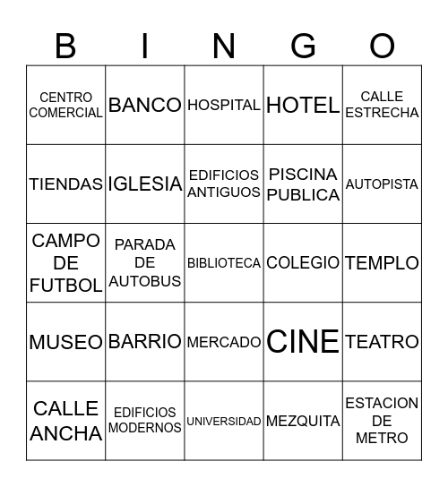 UNIDAD 2: MI BARRIO Bingo Card