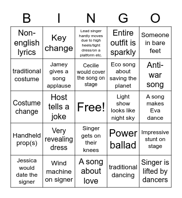 Eurovision Bingo Card