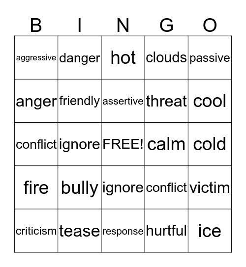 Social Skills Vocab Bingo Card