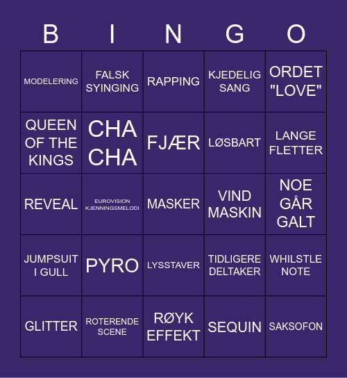 SEMI FINALE 1 Bingo Card