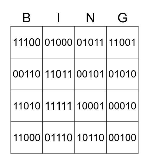Binary Bingo Card