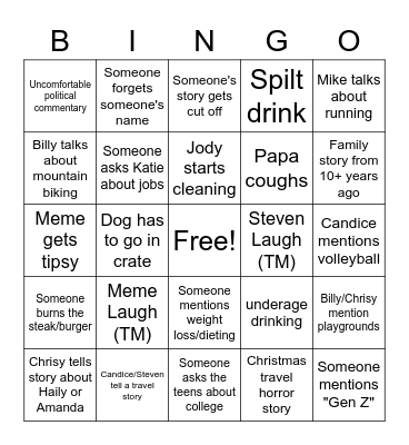 Family Bingo Card