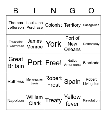 Louisiana Purchase Bingo Card