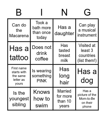 Melissa's Baby Shower - ICE BREAKER Bingo Card